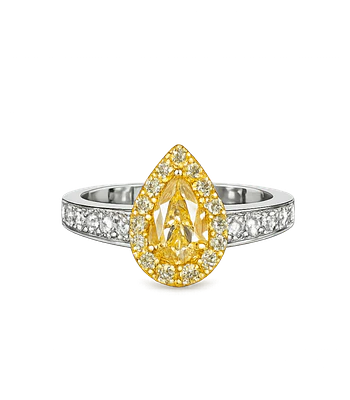 Anillo Solitario Diamante Fancy Yellow Natural Gota Oro Blanco 18k