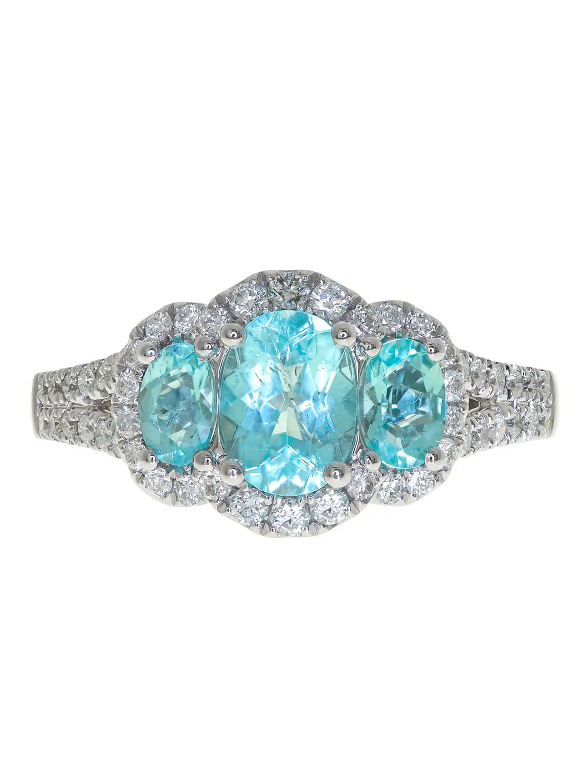 Precioso Anillo Tricillo Paraíba Natural Diamantes en Oro Blanco 18K 1