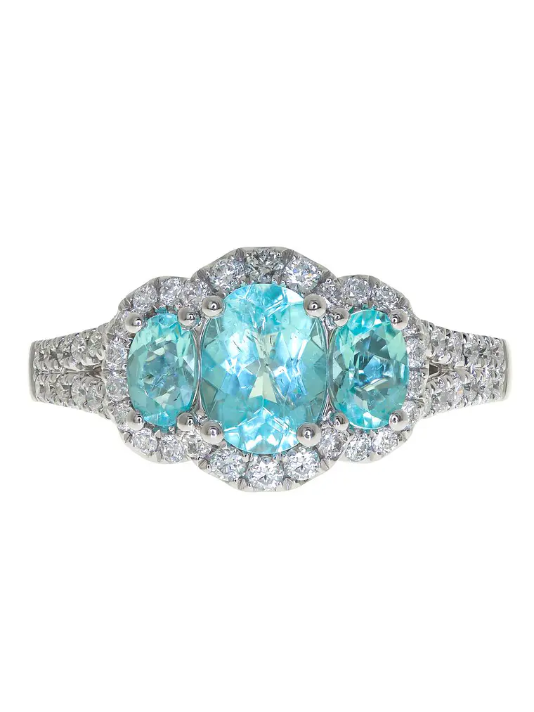 Precioso Anillo Tricillo Paraíba Natural Diamantes en Oro Blanco 18K 1