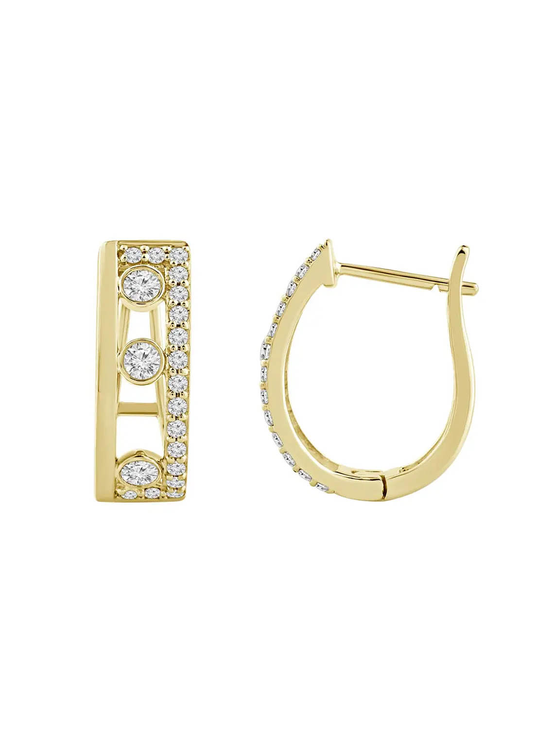 Aros Argollas Triple Diamantes Oro Amarillo 18K 1