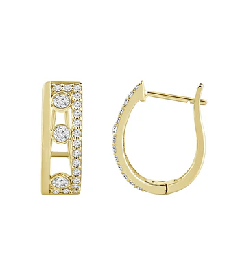 Aros Argollas Triple Diamantes Oro Amarillo 18K