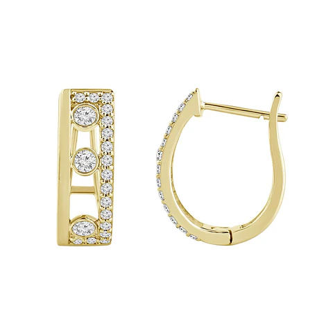 Aros Argollas Triple Diamantes Oro Amarillo 18K