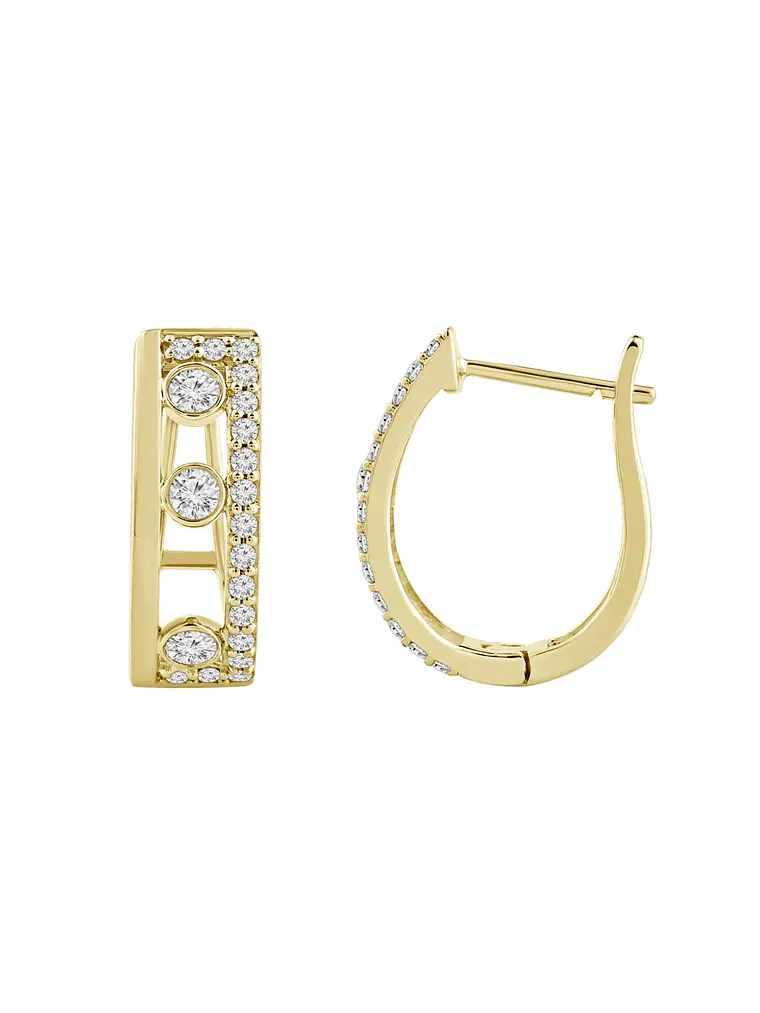Aros Argollas Triple Diamantes Oro Amarillo 18K 1