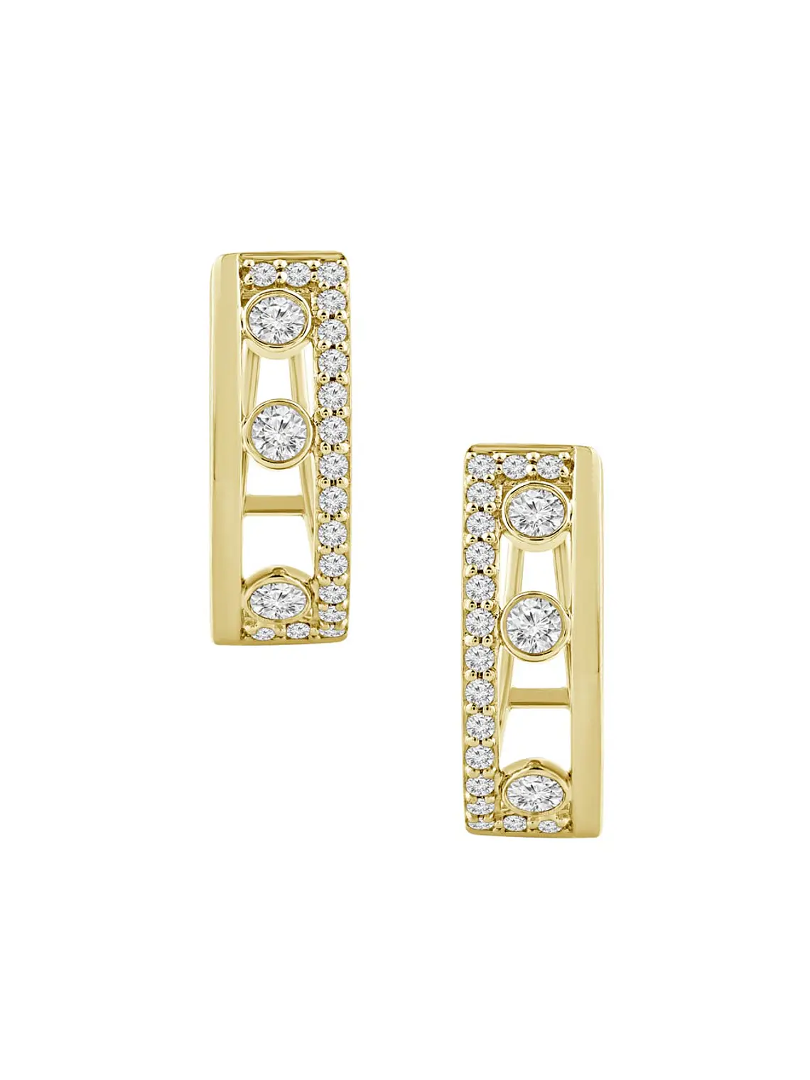 Aros Argollas Triple Diamantes Oro Amarillo 18K 3