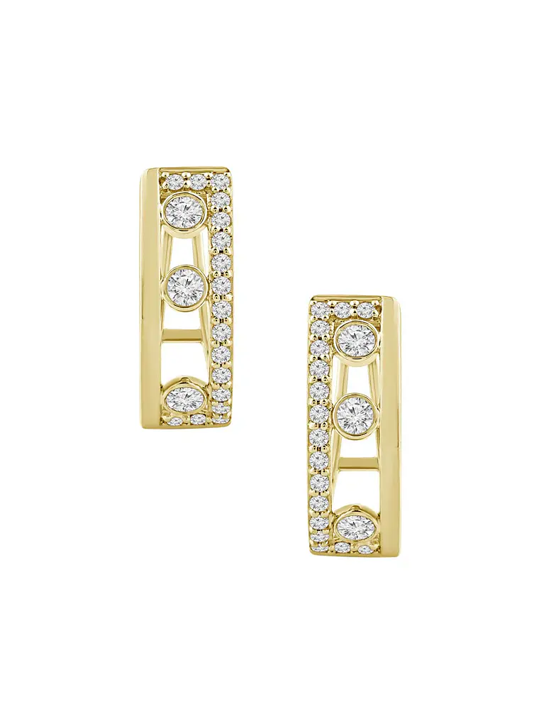 Aros Argollas Triple Diamantes Oro Amarillo 18K 3