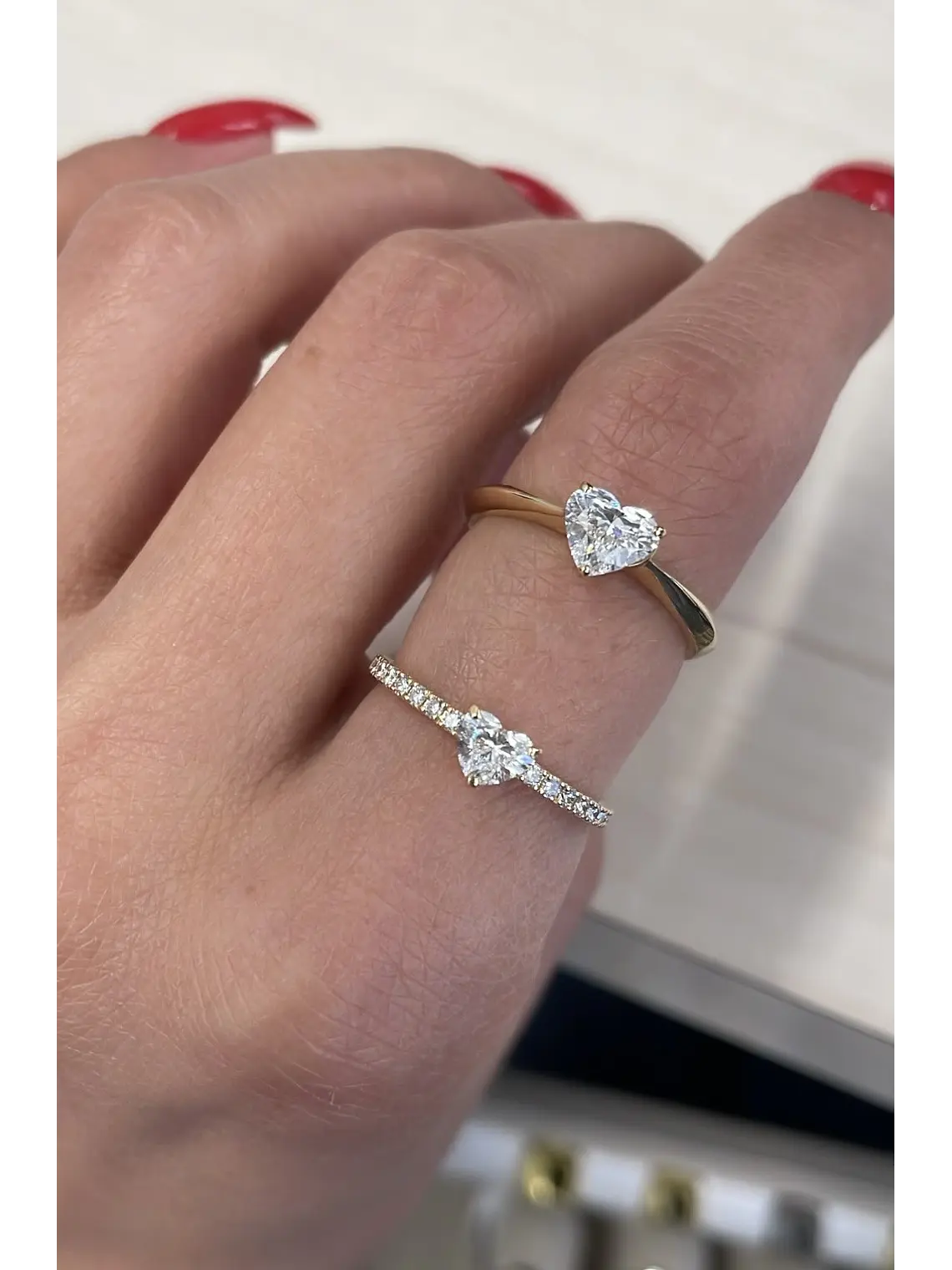 Anillo Solitario Diamante Corazón en Oro Blanco 18K 4