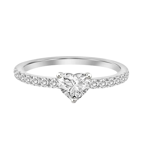 Anillo Solitario Diamante Corazón en Oro Blanco 18K