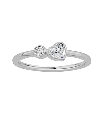 Anillo Tú y Yo Diamante Corazón en Oro Blanco 18K