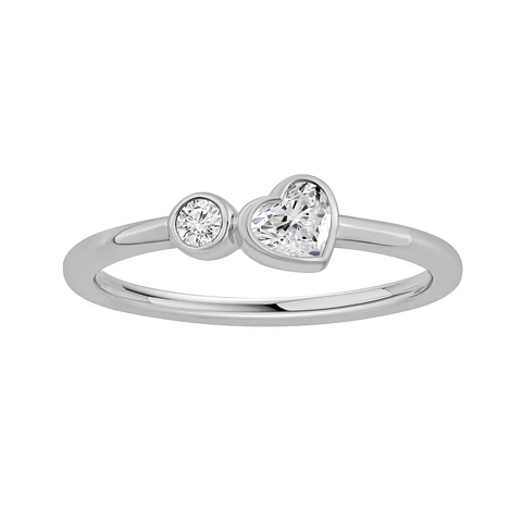 Anillo Tú y Yo Diamante Corazón en Oro Blanco 18K