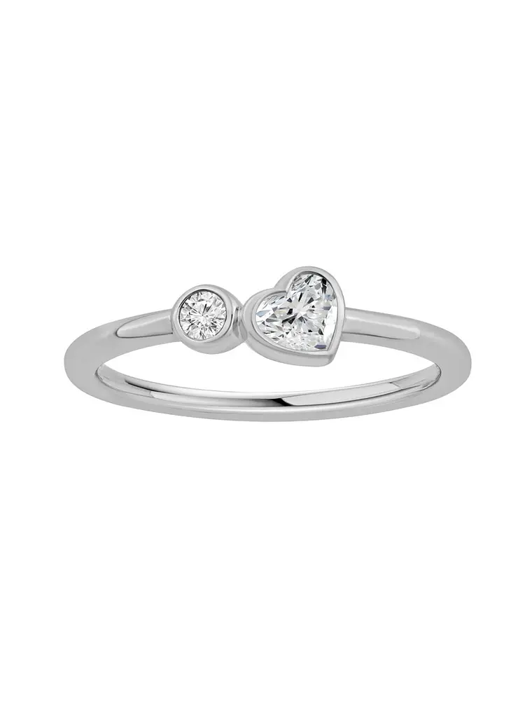 Anillo Tú y Yo Diamante Corazón en Oro Blanco 18K 1