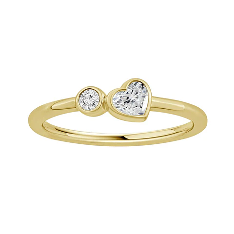 Anillo Tú y Yo Diamante Corazón en Oro Amarillo 18K