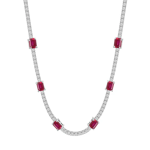 Exclusivo Collar de Lujo de Diamantes y Rubíes en Oro Blanco 18K