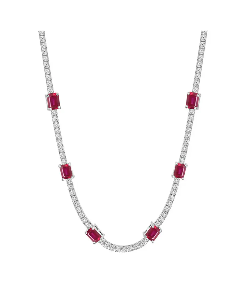 Exclusivo Collar de Lujo de Diamantes y Rubíes en Oro Blanco 18K