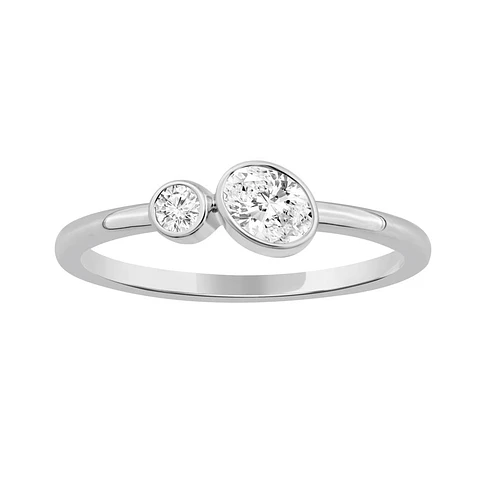 Anillo Tú y Yo Diamante Oval en Oro Blanco 18K