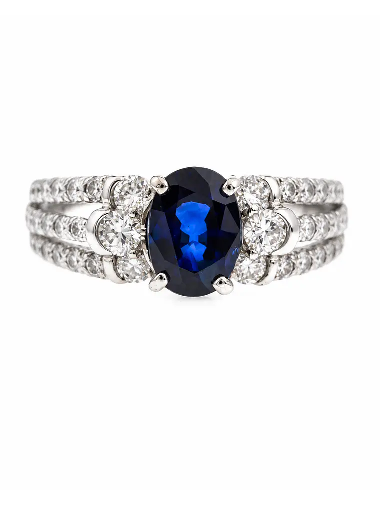 Precioso Anillo Solitario Zafiro Azul Certificado Internacional Diamantes Platino 1