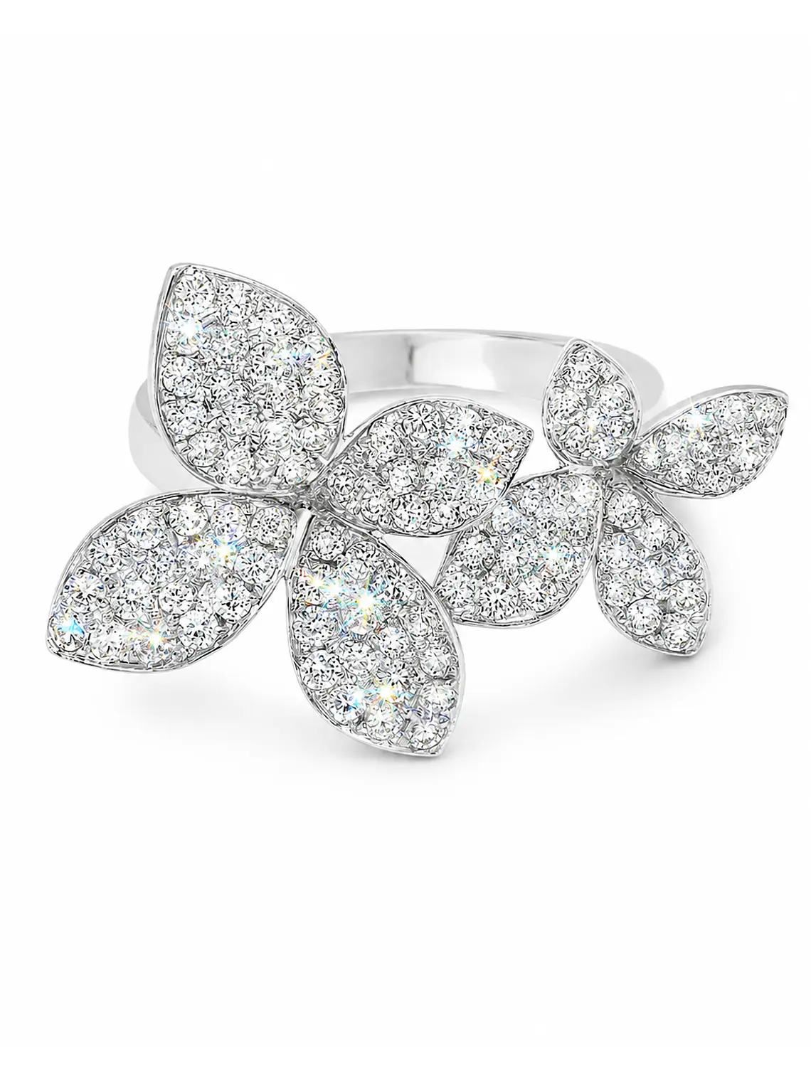 Anillo Solitario Flor Diamantes en Oro Blanco 18K 1