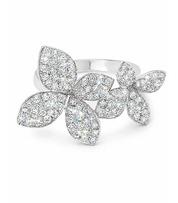 Anillo Solitario Flor Diamantes en Oro Blanco 18K