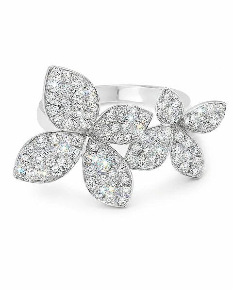 Anillo Solitario Flor Diamantes en Oro Blanco 18K