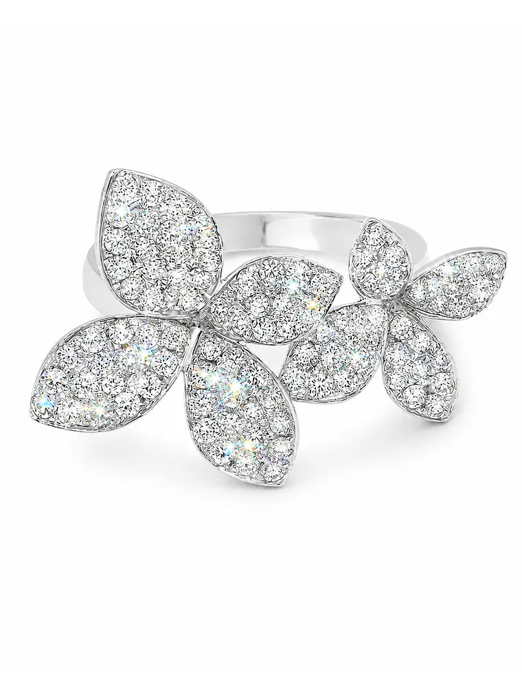 Anillo Solitario Flor Diamantes en Oro Blanco 18K 1