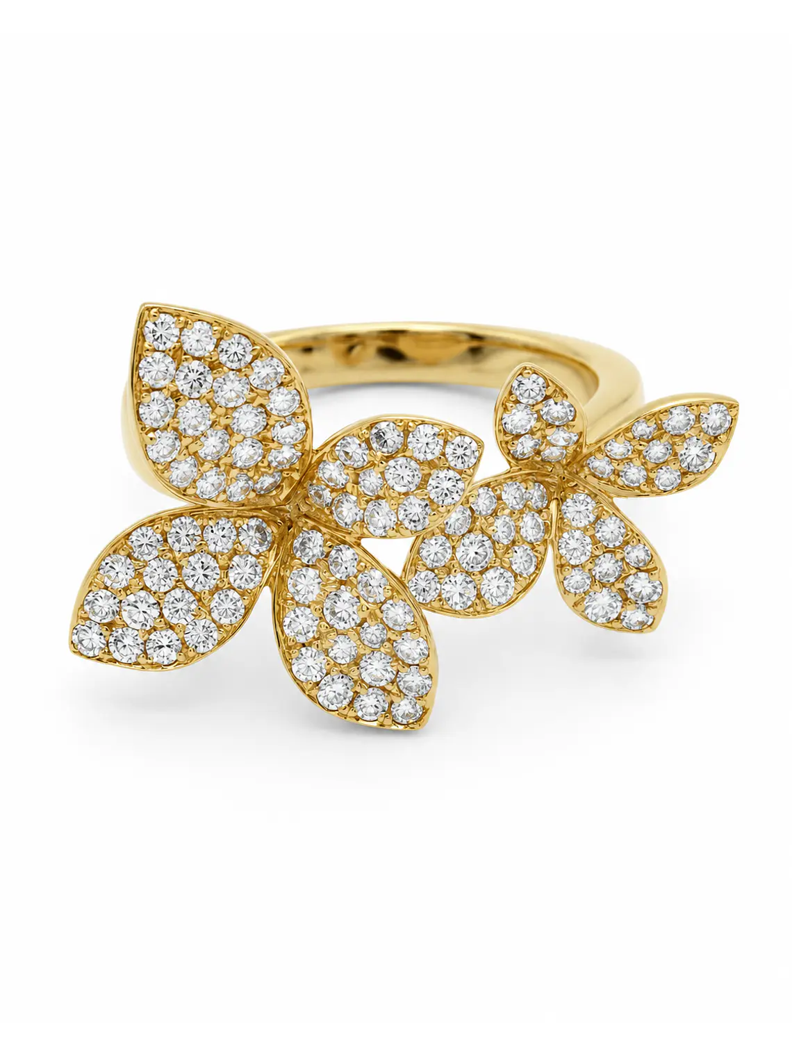 Anillo Solitario Flor Diamantes en Oro Amarillo 18K 2