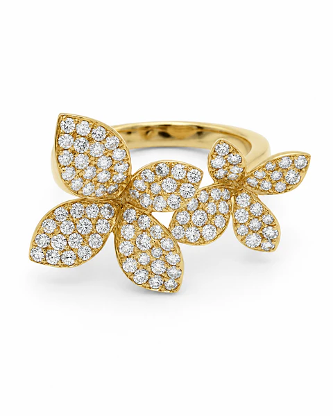 Anillo Solitario Flor Diamantes en Oro Amarillo 18K