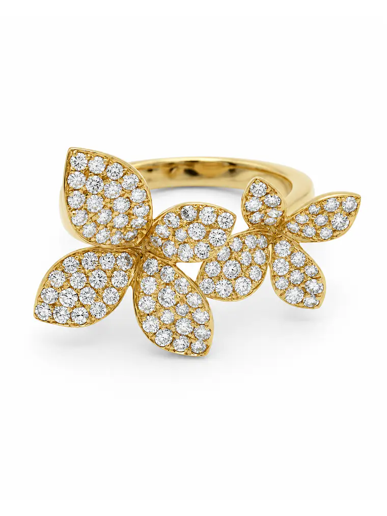 Anillo Solitario Flor Diamantes en Oro Amarillo 18K 2