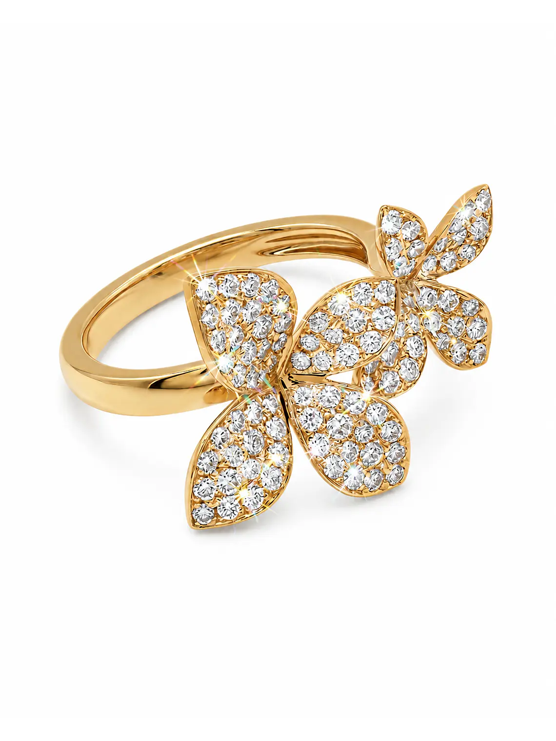 Anillo Solitario Flor Diamantes en Oro Amarillo 18K 1