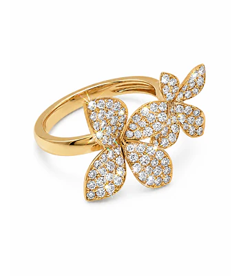 Anillo Solitario Flor Diamantes en Oro Amarillo 18K