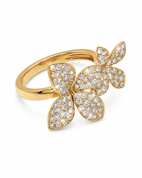 Anillo Solitario Flor Diamantes en Oro Amarillo 18K