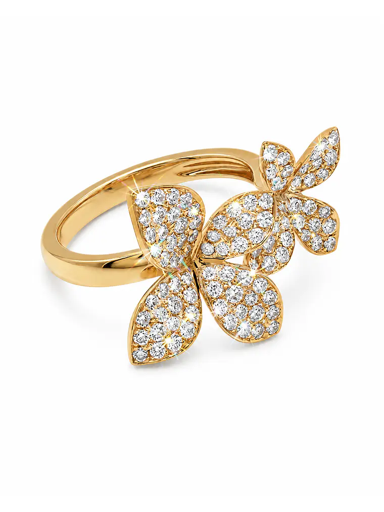 Anillo Solitario Flor Diamantes en Oro Amarillo 18K 1