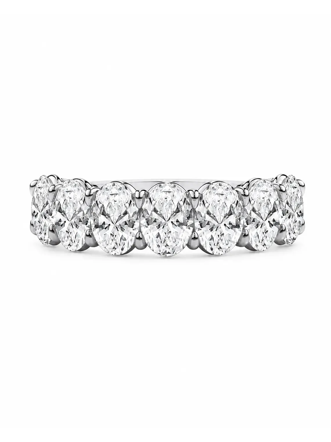 Gran Anillo Cintillo 7 Diamantes Ovales en Platino 1