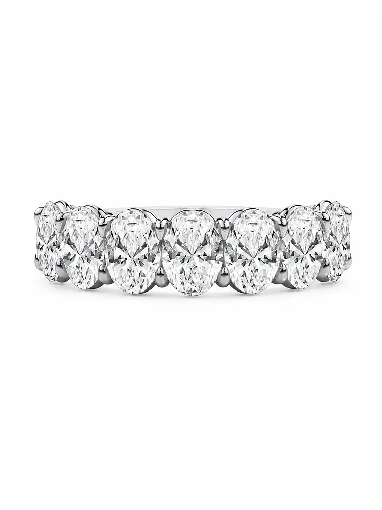 Gran Anillo Cintillo 7 Diamantes Ovales en Platino 1