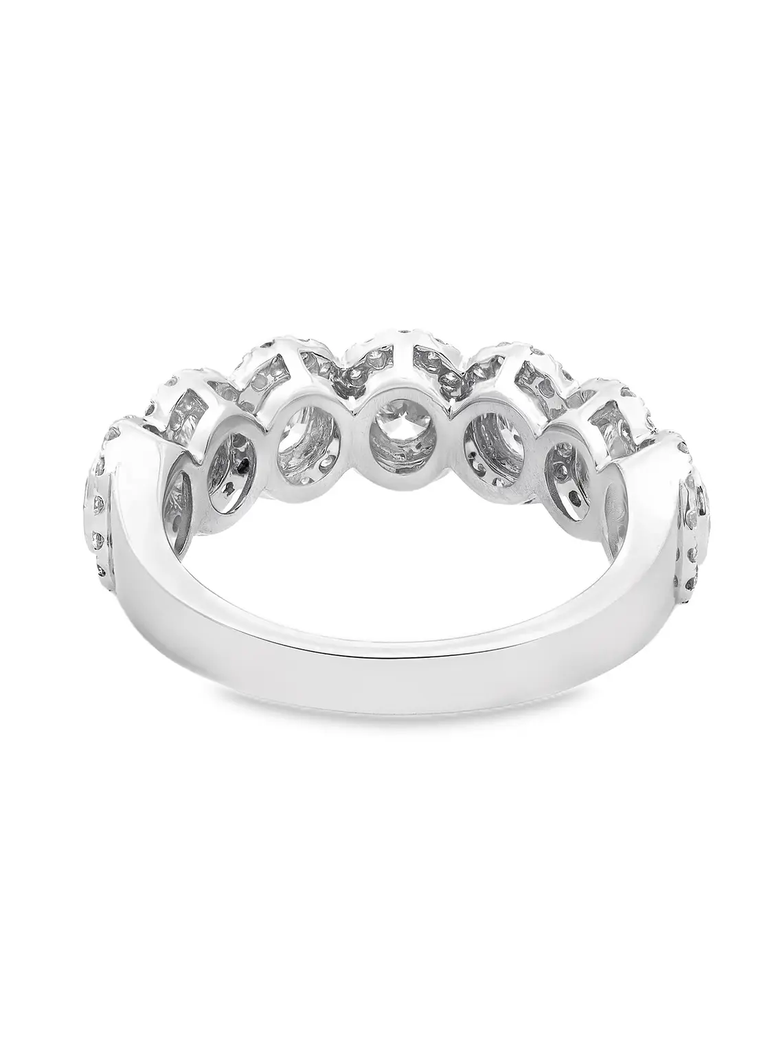 Gran Anillo Cintillo 7 Diamantes Ovales con Halo en Oro Blanco 18K 3