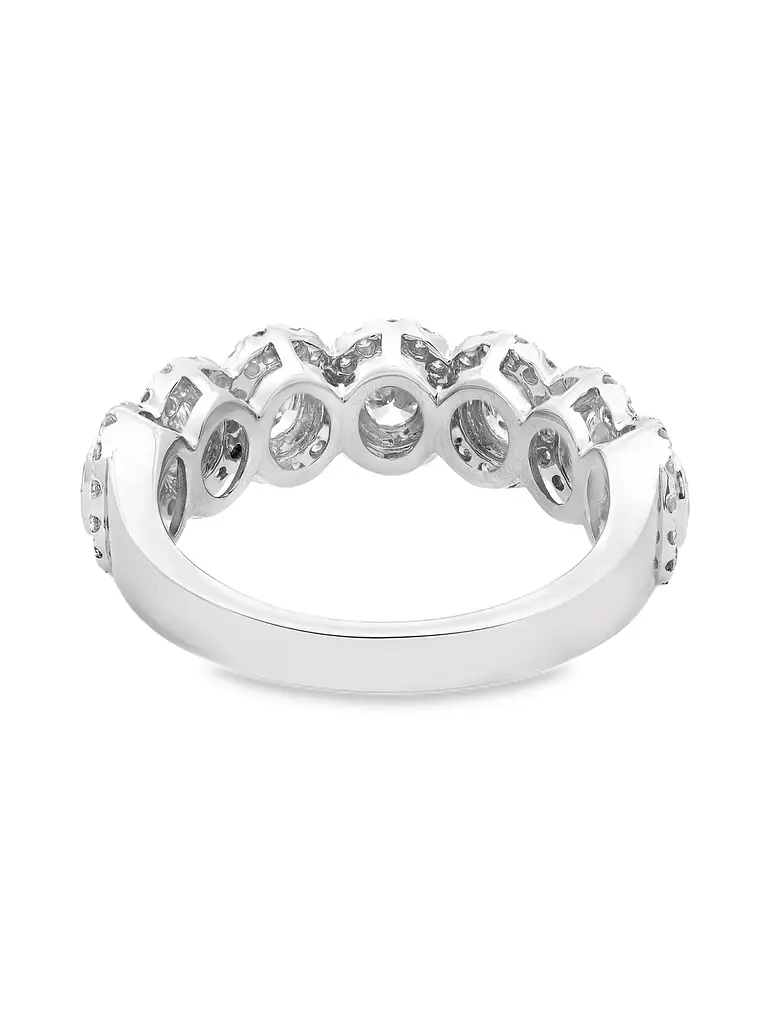 Gran Anillo Cintillo 7 Diamantes Ovales con Halo en Oro Blanco 18K 3