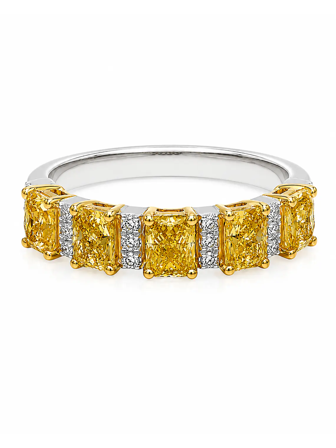 Anillo Cintillo Diamante Fancy Yellow Natural Gota Oro Blanco 18k 1