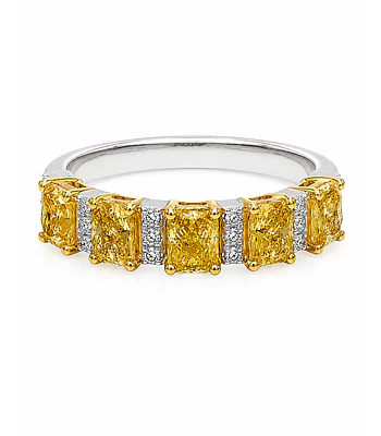 Anillo Cintillo Diamante Fancy Yellow Natural Gota Oro Blanco 18k