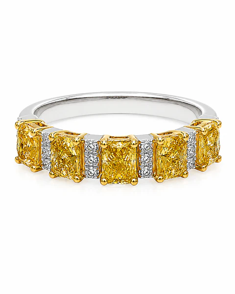 Anillo Cintillo Diamante Fancy Yellow Natural Gota Oro Blanco 18k