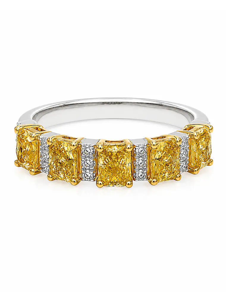 Anillo Cintillo Diamante Fancy Yellow Natural Gota Oro Blanco 18k 1