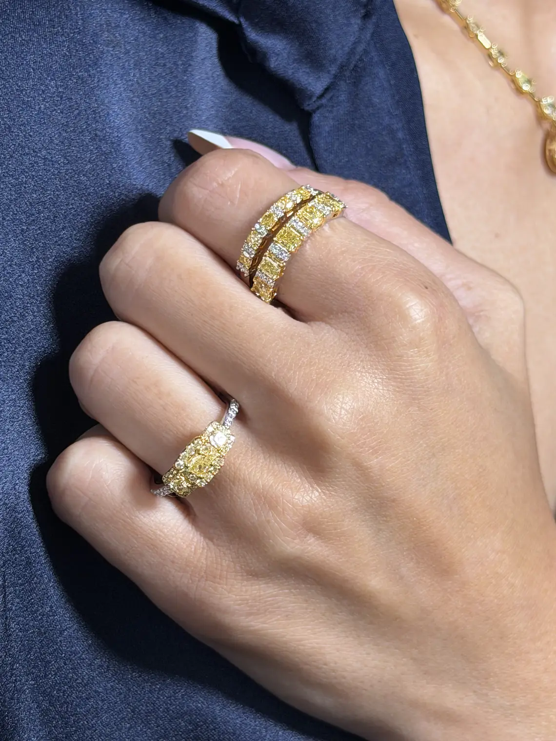 Anillo Cintillo Diamante Fancy Yellow Natural Gota Oro Blanco 18k 2