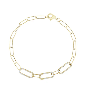 Pulsera con 3 Eslabones con Diamantes en Oro Amarillo 18K