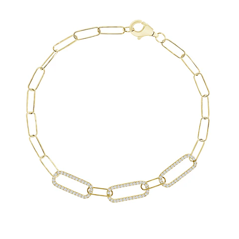 Pulsera con 3 Eslabones con Diamantes en Oro Amarillo 18K