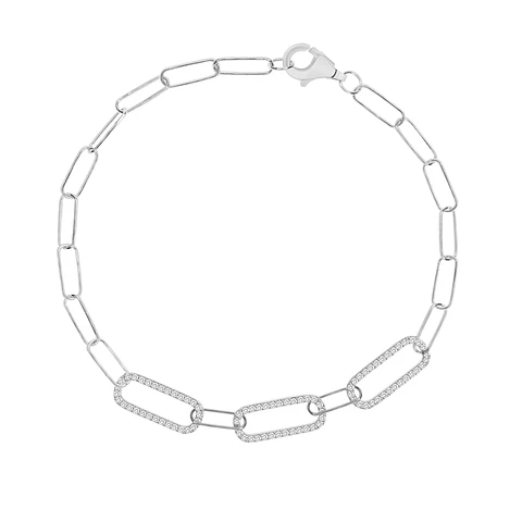 Pulsera con 3 Eslabones con Diamantes en Oro Blanco 18K