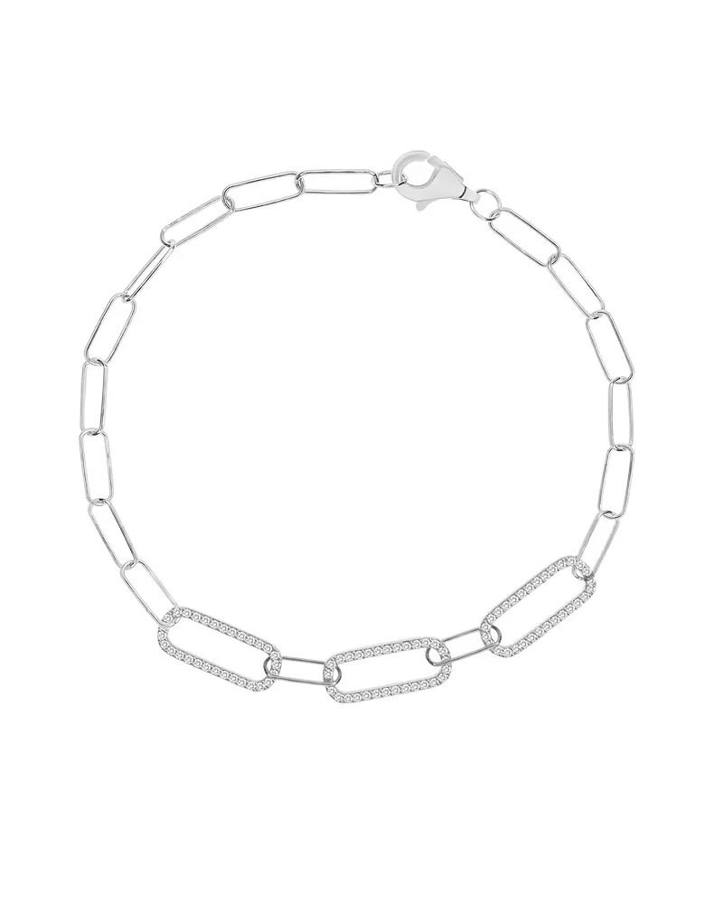 Pulsera con 3 Eslabones con Diamantes en Oro Blanco 18K