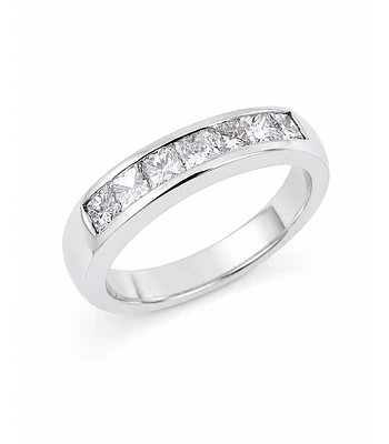 Anillo Medio Cintillo Diamantes corte Princess Oro Blanco 18K