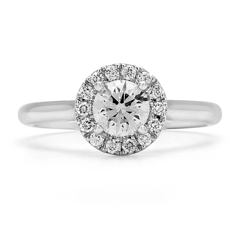 Anillo Solitario con Halo Diamantes Naturales en Oro Blanco 18K