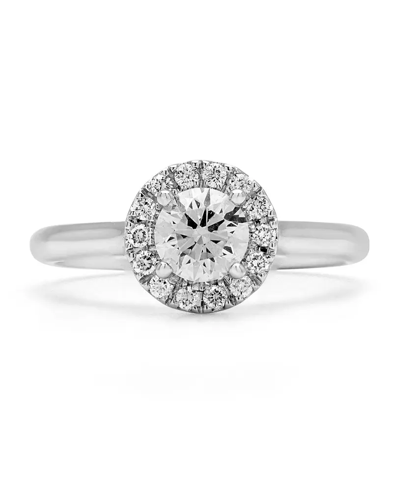 Anillo Solitario con Halo Diamantes Naturales en Oro Blanco 18K