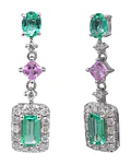 Aros Esmeraldas y Zafiros Rosa Diamantes Naturales en Oro Blanco 18K