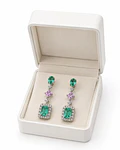 Aros Esmeraldas y Zafiros Rosa Diamantes Naturales en Oro Blanco 18K