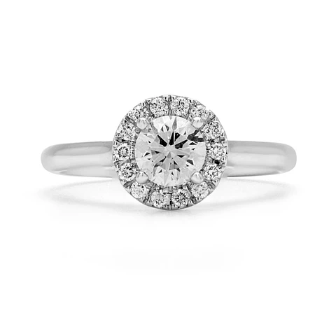 Anillo Solitario con Halo Diamantes Naturales en Oro Blanco 18K