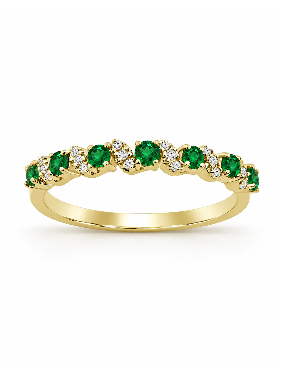 Anillo Cintillo Esmeraldas y Diamantes Oro Amarillo 18K 1